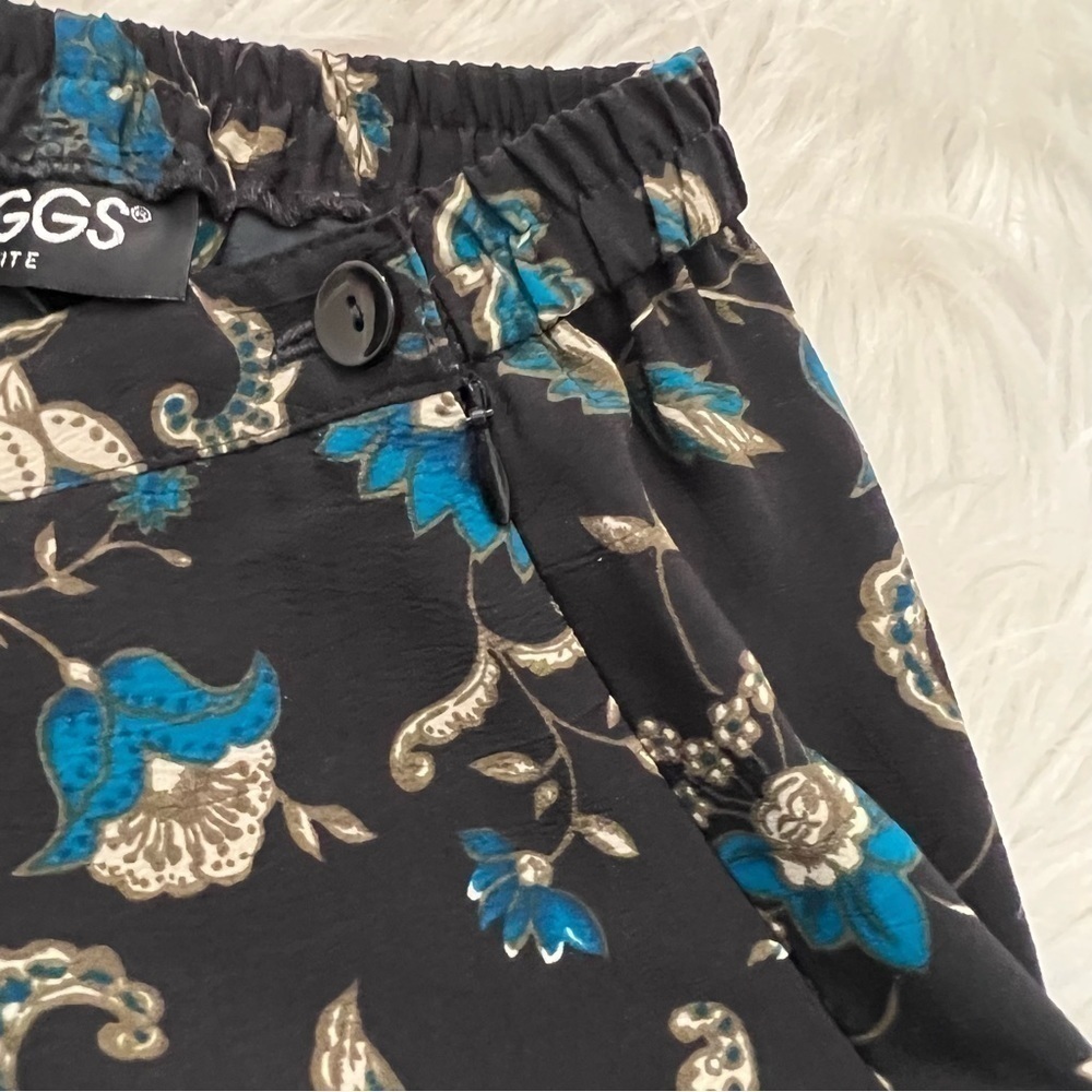 Briggs Women's Size Medium Petite Midi Skirt Black Blue Floral Side Slits - Picture 5 of 9